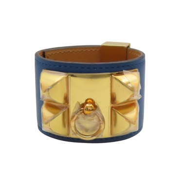 藍色 Swift 牛皮 CDC 手環 D刻 金扣【HERMES 愛馬仕】