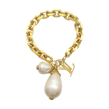 金色鍍金 珍珠 棋盤格 手鍊【LOUIS VUITTON LV 路易威登】 M66319