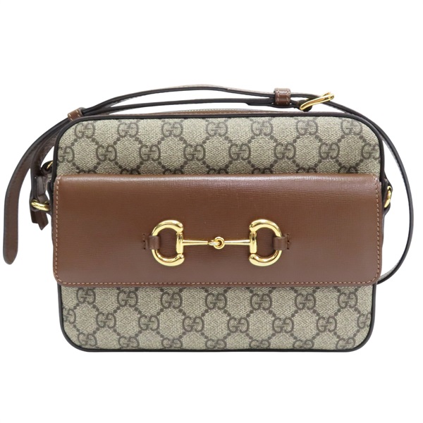 棕色 PVC塗層帆布 Horsebit 1955 肩背包【GUCCI 古馳】 645454