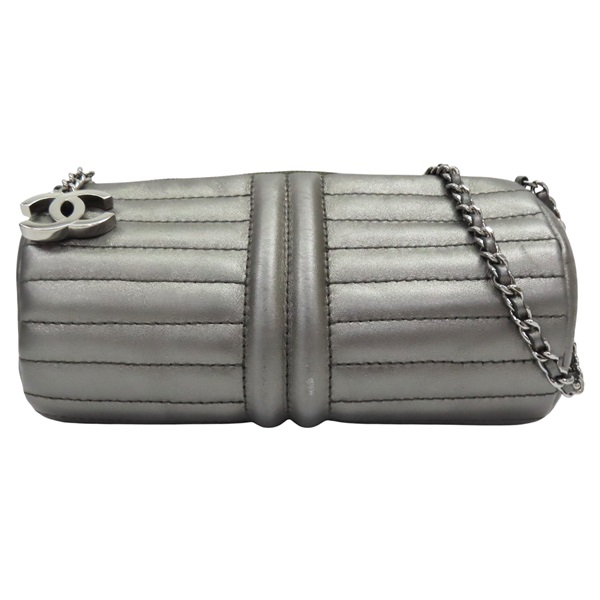 銀灰色 牛皮 圓桶 肩背包 銀釦【CHANEL 香奈兒】