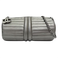 銀灰色 牛皮 圓桶 肩背包 銀釦【CHANEL 香奈兒】