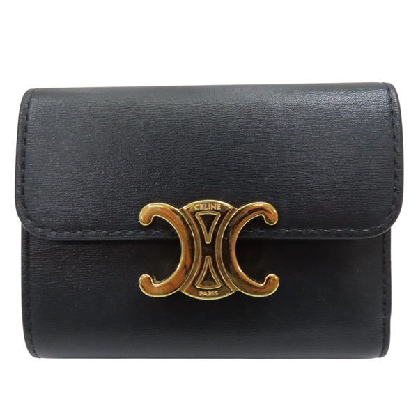 黑色 牛皮 Triomphe 扣式 三折短夾【CELINE 賽琳】 10I653DPV.38NO