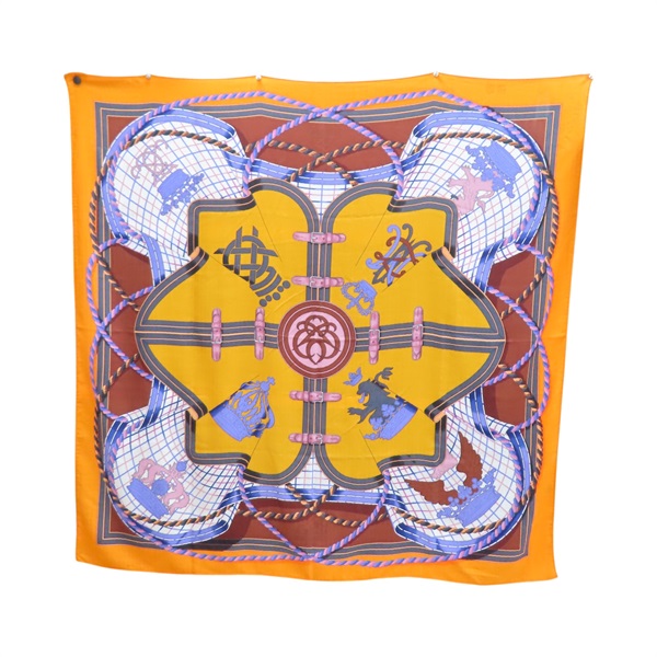 橘色 絲綢 羊絨 Grande Tenue 方巾 100x100【HERMES 愛馬仕】