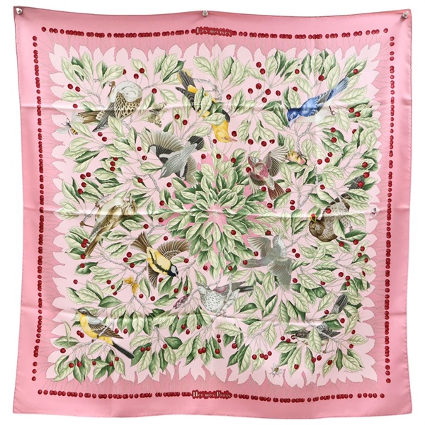 粉色 Les Merises 絲綢 絲巾 90x90【HERMES 愛馬仕】