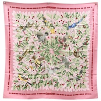 粉色 Les Merises 絲綢 絲巾 90x90【HERMES 愛馬仕】