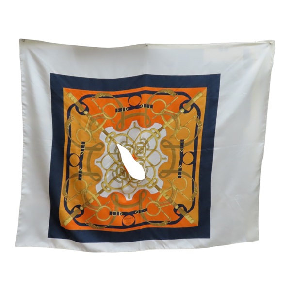 白/橘色 真絲 斗篷 圍巾【HERMES 愛馬仕】