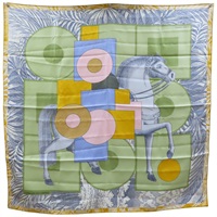綠色 CAVALIER EN FORMES 絲綢 絲巾 H004008S 90x90【HERMES 愛馬仕】 H004008S