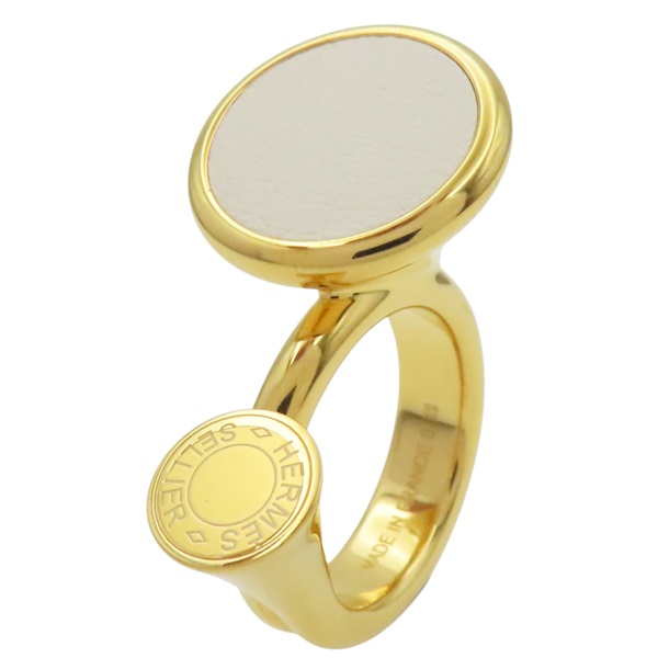 白色Swift小牛皮 鍍金 號角 Cor Baroque 戒指【HERMES 愛馬仕】