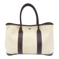 米/棕色 帆布 牛皮 Garden Party 30 手提包 I刻【HERMES 愛馬仕】