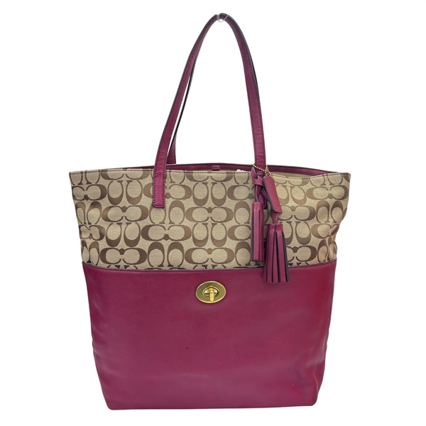 紫色 米色 帆布 托特包 【COACH 寇馳】 26476