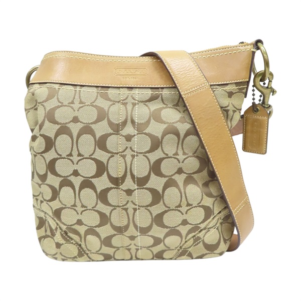 淺棕色 緹花帆布 牛皮 Shoulder 肩背包【COACH 寇馳】 10403