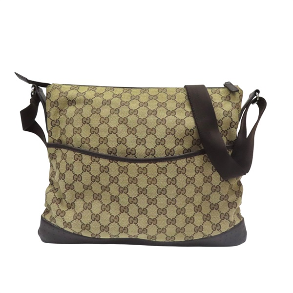 棕色 緹花帆布 牛皮 肩背包【GUCCI 古馳】 145856