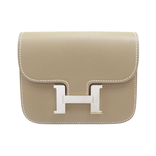 大象灰 Evercolor牛皮 Constance Slim 扣式 短夾 W刻 銀扣【HERMES 愛馬仕】 R00793H082214CK18