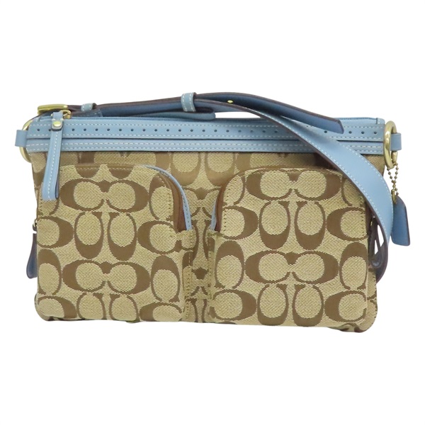 藍/棕色 帆布 肩背包【COACH 寇馳】