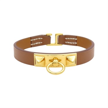 棕色 牛皮 Rivale Mini 手環 Z刻【HERMES 愛馬仕】