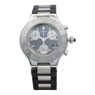 黑錶面 不鏽鋼錶帶 Must 21 Chronoscaph 鋼石英男錶【Cartier 卡地亞】 W10125U2