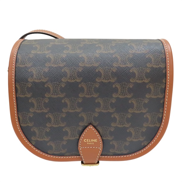 棕色 PV帆布 原花 凱旋門 FOLCO 馬鞍包 肩背包【CELINE 賽琳】 191502BZJ04LU