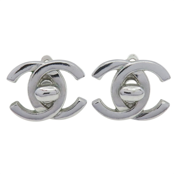 鍍銀 CC旋扣造型 夾式耳環【CHANEL 香奈兒】