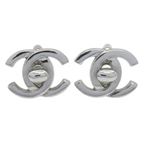 鍍銀 CC旋扣造型 夾式耳環【CHANEL 香奈兒】