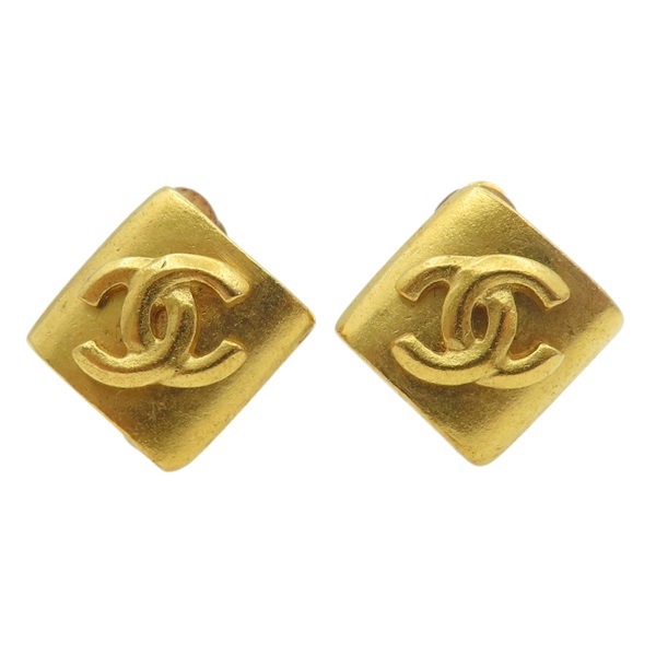 鍍金 CC菱形 夾式耳環【CHANEL 香奈兒】