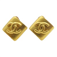 鍍金 CC菱形 夾式耳環【CHANEL 香奈兒】