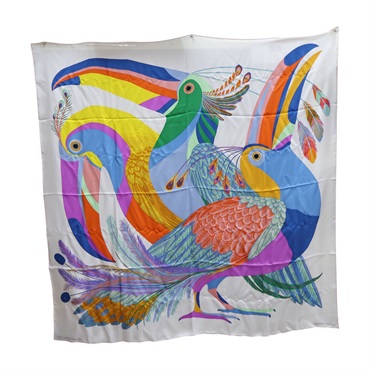 白/粉色 絲綢 絲巾 方巾 140x140【HERMES 愛馬仕】 H673560S