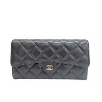 黑色 荔枝紋牛皮 扣式長夾 金扣【CHANEL 香奈兒】 AP0241