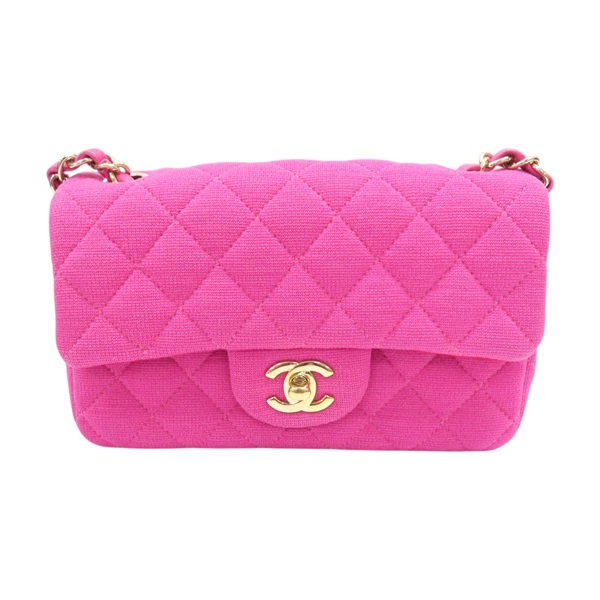 桃紅色 棉布 Mini Classic 20 鏈帶 肩背包【CHANEL 香奈兒】 A69900