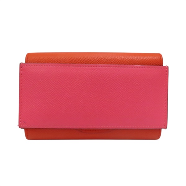 橘/粉色 Epsom牛皮 Passant 子母短夾 A刻 銀扣【HERMES 愛馬仕】