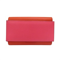 橘/粉色 Epsom牛皮 Passant 子母短夾 A刻 銀扣【HERMES 愛馬仕】