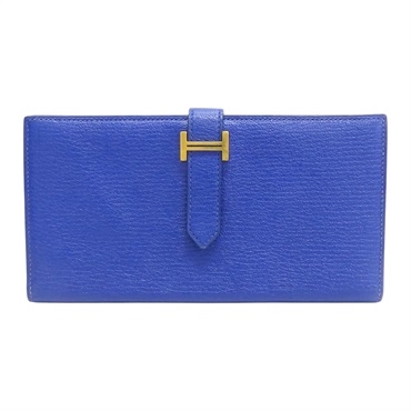 電光藍 Chevre山羊皮 Bearn Soufflet 兩折長夾 金扣 C刻【HERMES 愛馬仕】 H039785CK