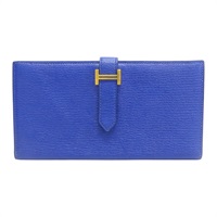 電光藍 Chevre山羊皮 Bearn Soufflet 兩折長夾 金扣 C刻【HERMES 愛馬仕】 H039785CK