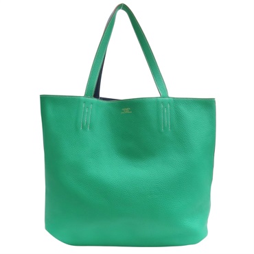 藍/綠色 TC牛皮 Double Sens 36 雙面 托特包 口P刻【HERMES 愛馬仕】 063918CA