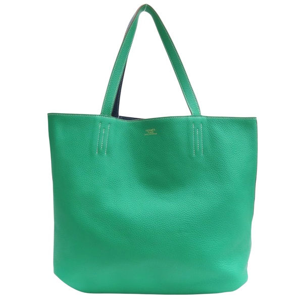 藍/綠色 TC牛皮 Double Sens 36 雙面 托特包 口P刻【HERMES 愛馬仕】 063918CA