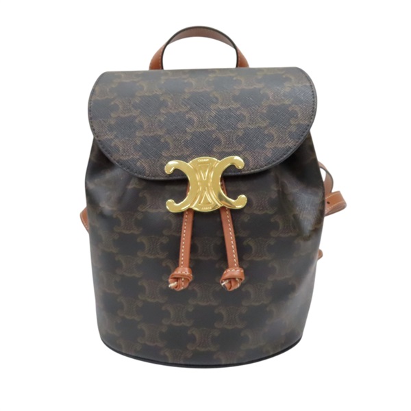 棕色 BONNIE 印花帆布 牛皮 後背包 金扣【CELINE 賽琳】 118702CAS