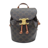 棕色 BONNIE 印花帆布 牛皮 後背包 金扣【CELINE 賽琳】 118702CAS