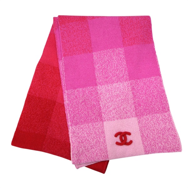 粉色 羊絨 格紋 圍巾【CHANEL 香奈兒】