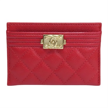 紅色 荔枝紋 牛皮 名片夾 卡夾 (無卡)【CHANEL 香奈兒】 A84431