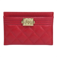 紅色 荔枝紋 牛皮 名片夾 卡夾 (無卡)【CHANEL 香奈兒】 A84431