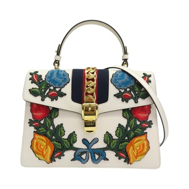 白色 牛皮 刺繡 Sylvie Rose Patch 兩用包【GUCCI 古馳】 431665