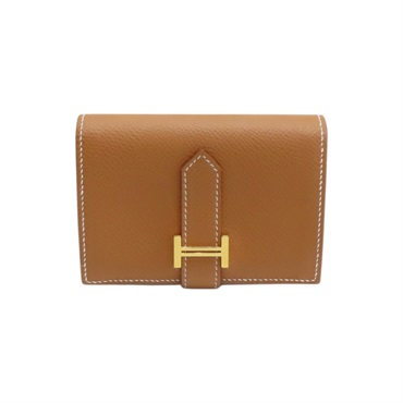 焦糖色 Epsom牛皮 Bearn mini 金扣 兩折短夾【HERMES 愛馬仕】Z刻 H039796CC