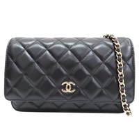 黑色 菱格紋 羊皮 WOC 肩背包 淡金釦【CHANEL 香奈兒】 AP0250