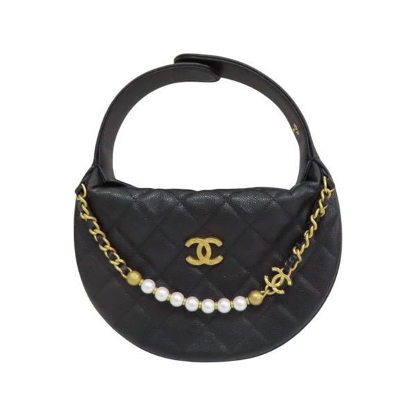 黑色 荔枝紋 牛皮 月牙包 手提包【CHANEL 香奈兒】 AP4584