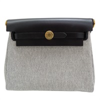 灰/黑色 帆布 Herbag Zip 20 Mini 肩背包 W刻 金釦【HERMES 愛馬仕】 H085414CCAF