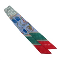 藍/綠/紅色 絲綢 Twilly 絲巾【HERMES 愛馬仕】