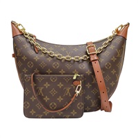 棕色 原花帆布 Loop Hobo 月亮包 肩背包【LOUIS VUITTON LV 路易威登】 M46311