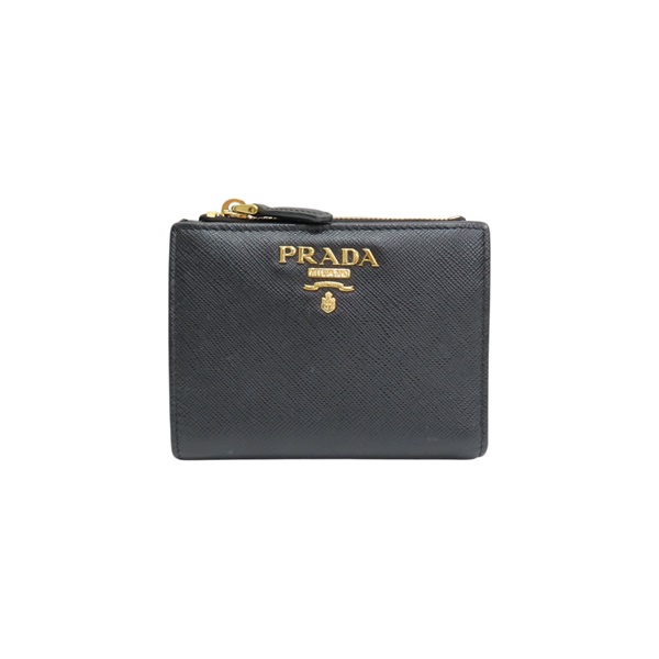 黑色牛皮 扣式 短夾 1ML023【PRADA 普拉達】 1ML023