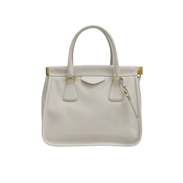 白色 防刮牛皮 Saffiano Lucido 手提包 金屬斷裂【PRADA 普拉達】 BN2185