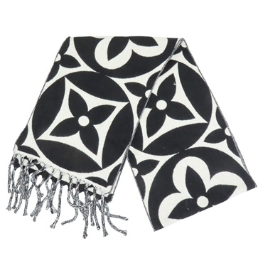 黑白 原花 Medallion 羊毛 圍巾【LOUIS VUITTON LV 路易威登】 M79212