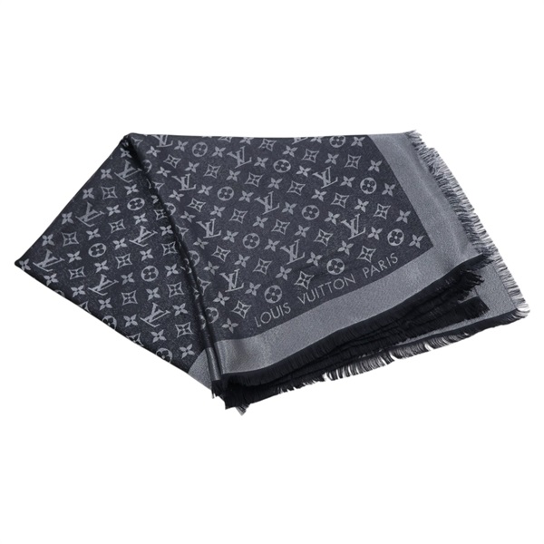 黑色 絲綢 人造絲 羊毛 Monogram Shine 披肩 圍巾 M75123【LOUIS VUITTON LV 路易威登】 M75123